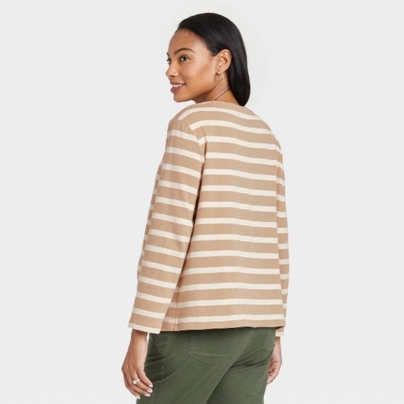 The Nines by HATCH™ Long Sleeve Jersey Maternity Blouse Striped M - Picture 3 of 4